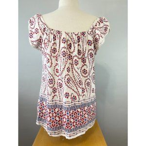 Women's Lovestich Large Blouse Cold Shoulder Floral Boho LIght Red White